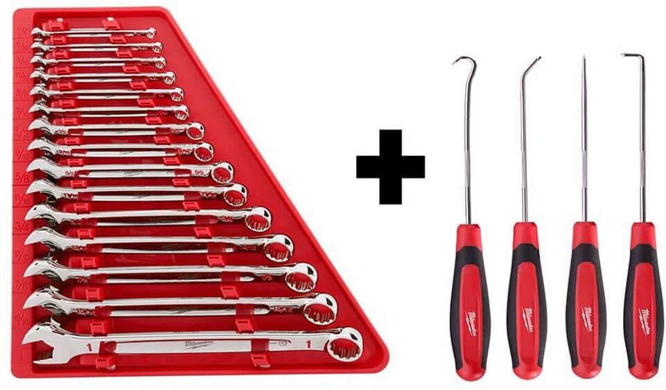 Milwaukee Combination SAE Wrench Mechanics Tool Set and Hook and Pick Set (19-Piece)