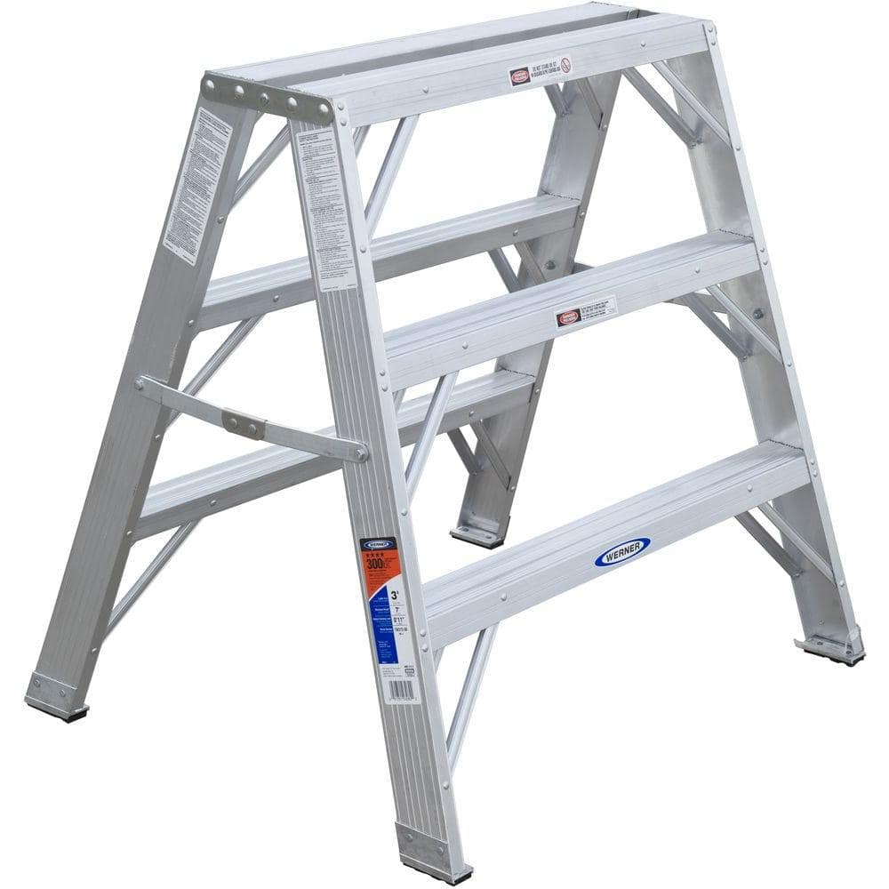Werner 3 ft. Aluminum Extra-Wide Work Stand Step Ladder with 300 lb. Load Capacity Type IA Duty Rating