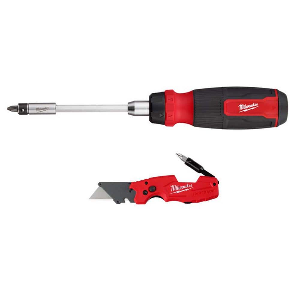 Milwaukee 27-in-1 Ratcheting Multi-Bit Screwdriver with FASTBACK 6-in-1 Folding Knife with General Purpose Blade (2-Piece)