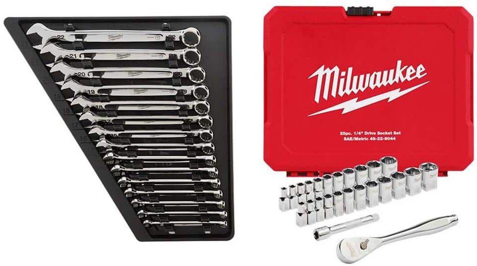 Milwaukee Combination Metric Wrench Mechanics Tool Set with 1/4 in. Drive SAE/Metric Ratchet/Socket Mechanics Tool Set (40-Piece)