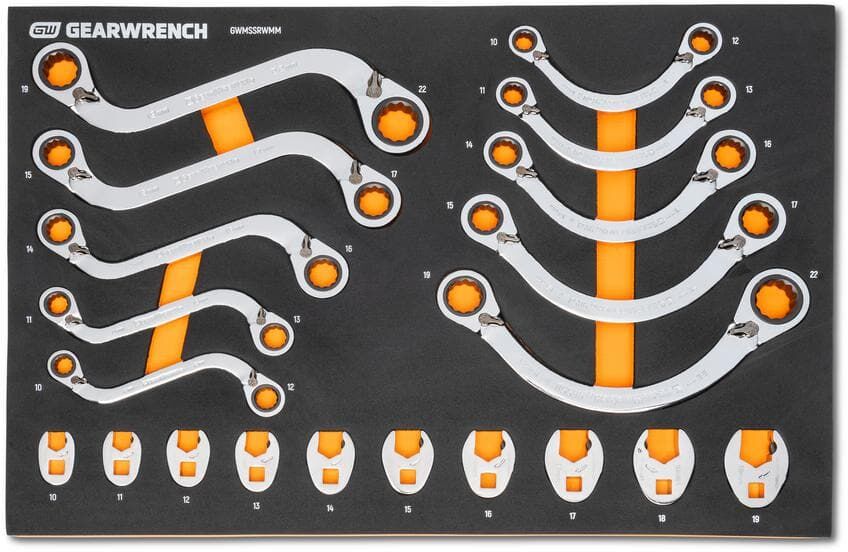 GEARWRENCH 3/8 in. Drive Crowfoot Reversible Specialty Metric Ratcheting Wrench Set with EVA Foam Storage Tray (20-Piece)