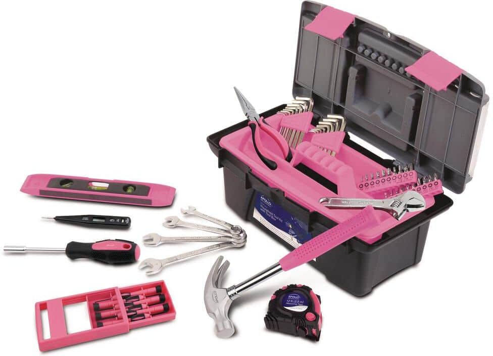 Apollo 53-Piece Home Tool Kit with Tool Box in Pink