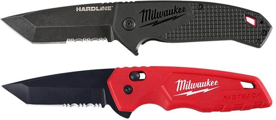 Milwaukee 3 in. Hardline D2 Steel Serrated Blade Pocket Folding Knife and FASTBACK Stainless Steel Spring Assisted Folding Knife