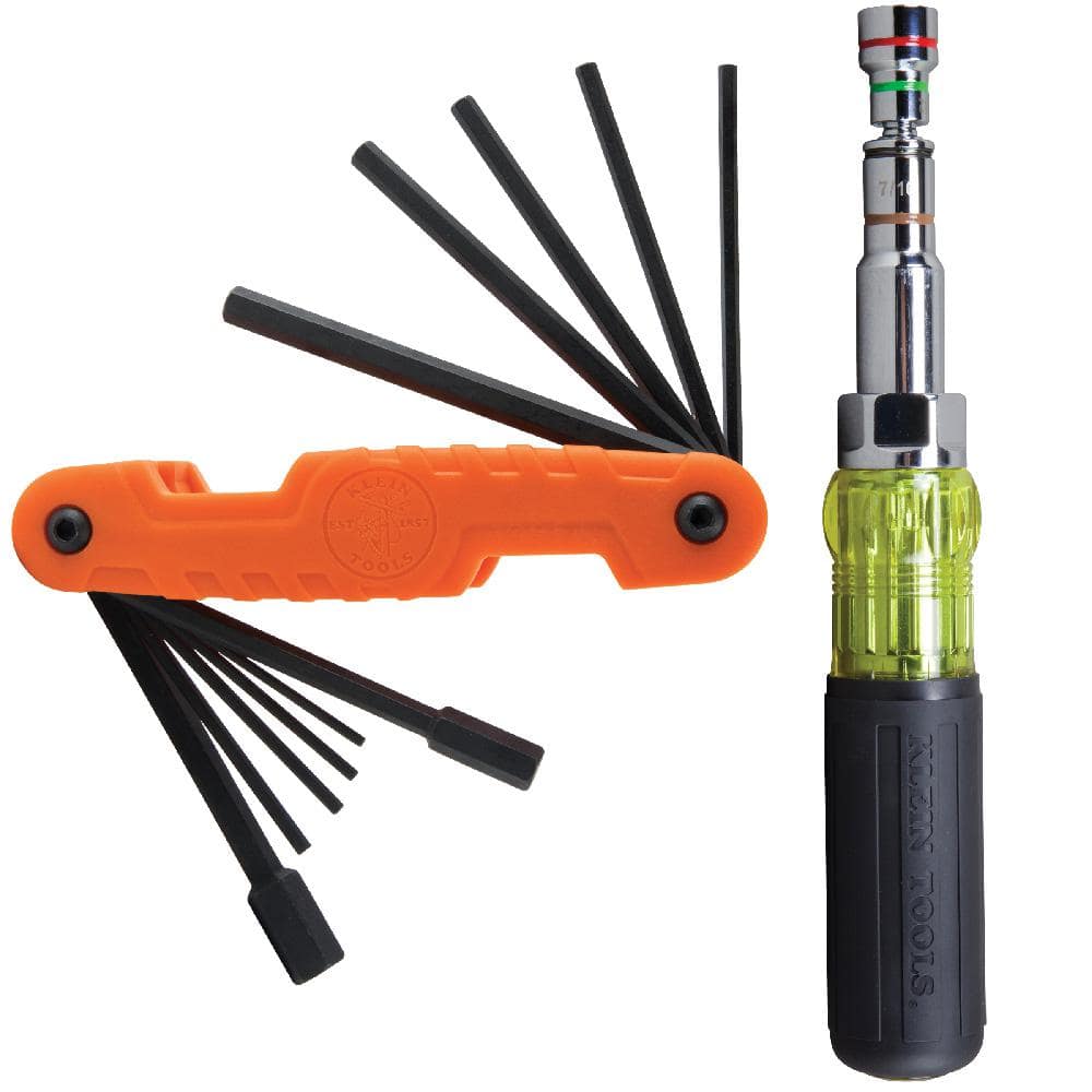 Klein Tools 7-in-1 Multi-Bit Nut Driver and Pro Folding Hex Key Tool Set