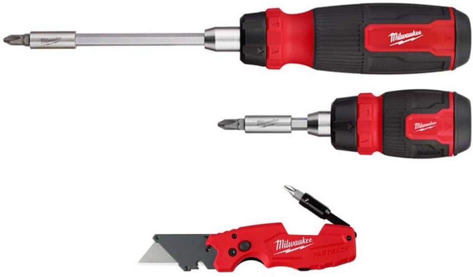 Milwaukee 14-in-1 Ratcheting Multi-Bit with 8-in-1 Ratcheting Compact Multi-bit Screwdriver and FASTBACK 6-in-1 Knife (3-Piece)