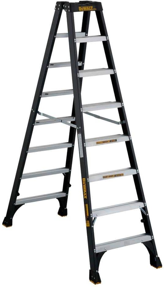 DeWalt 8 ft. Fiberglass Step Ladder 12.2 ft. Reach Height Type 1A - 300 lbs., Expanded Work Step and Impact Absorption System