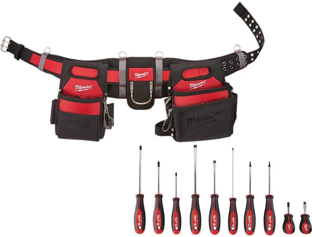 Milwaukee Adjustable Electricians Waist Tool Belt with Screwdriver Set (11-Piece)