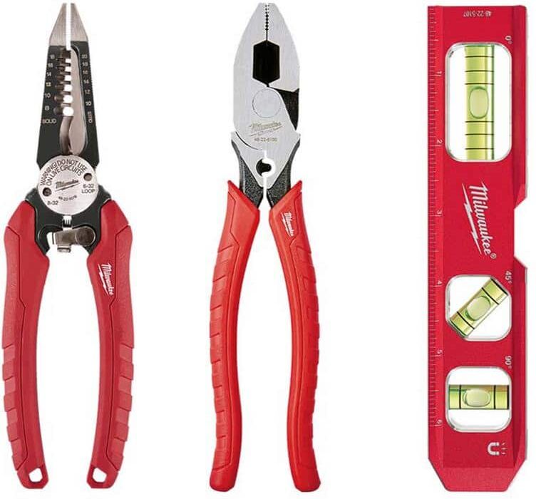 Milwaukee Lineman's Pliers, Torpedo Level and Wire Strippers Hand Tool Set (3-Piece)