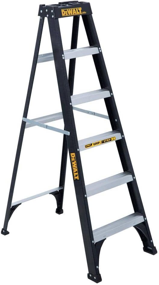 DeWalt 6 ft. Fiberglass Step Ladder 10.4 ft. Reach Height Type 1 - 250 lbs., Expanded Work Step and Impact Absorption System