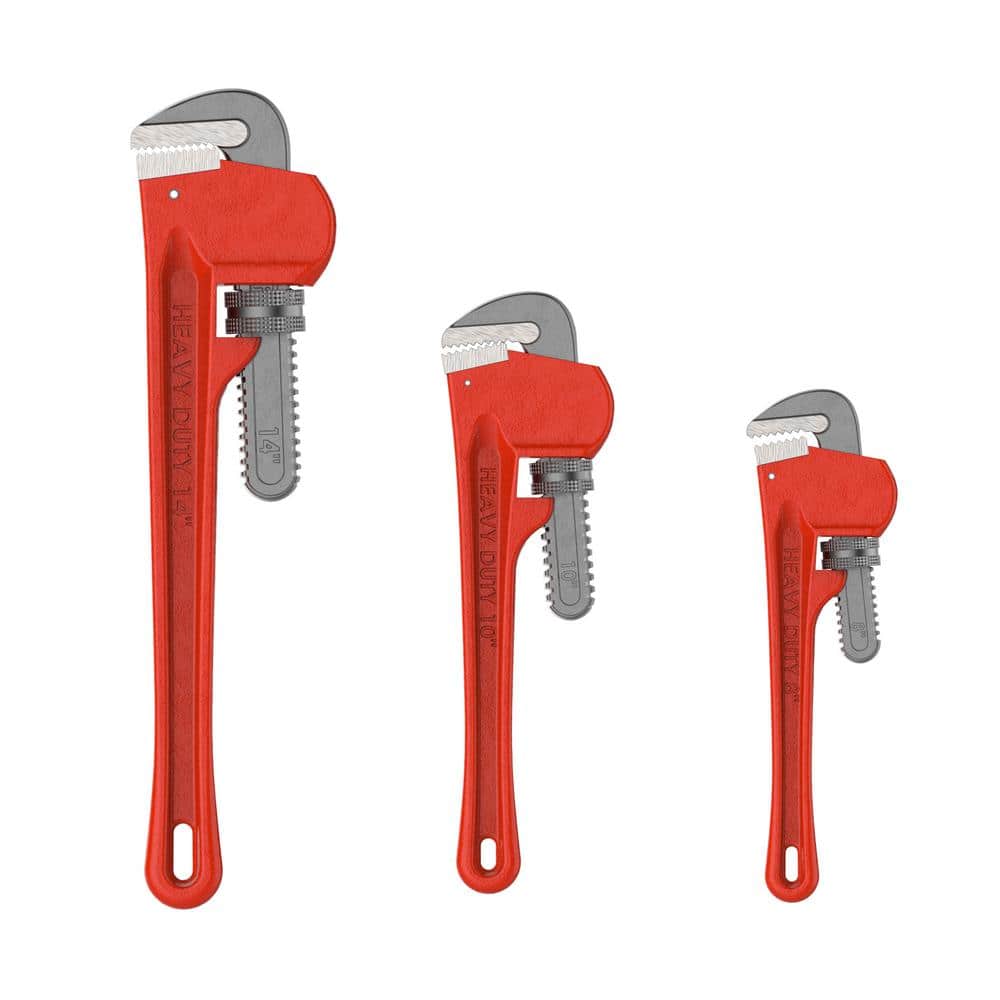 Stalwart Cast Iron Heavy Duty Pipe Wrench Set with Storage Pouch (3-Piece)