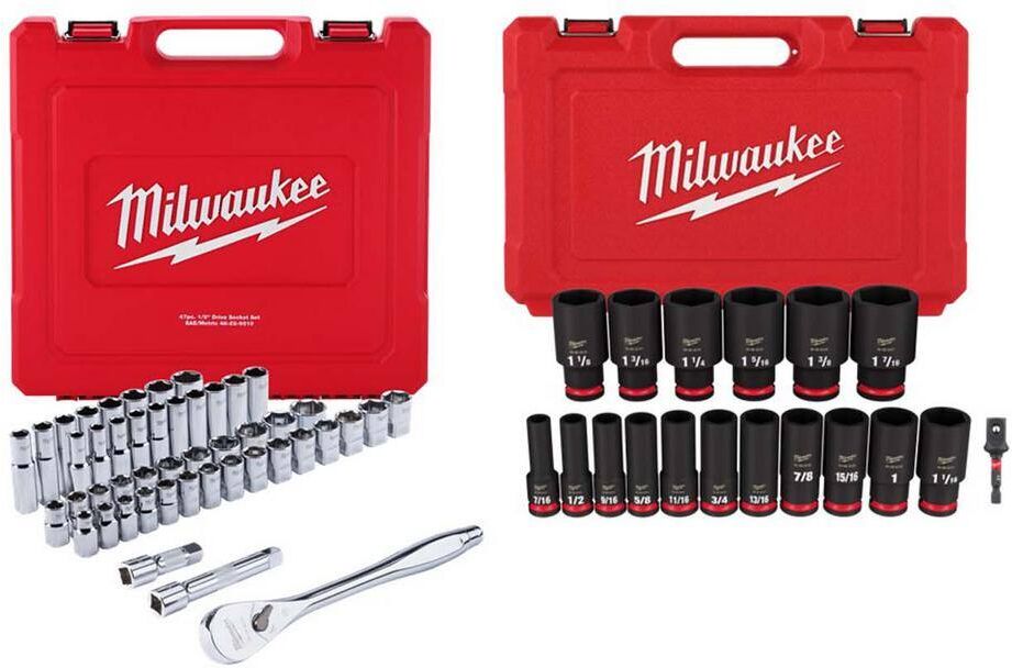 Milwaukee 1/2 in. Drive SAE/Metric Ratchet and Socket Mechanics with Shockwave 1/2 in. Drive SAE Impact Socket Set (65-Piece)