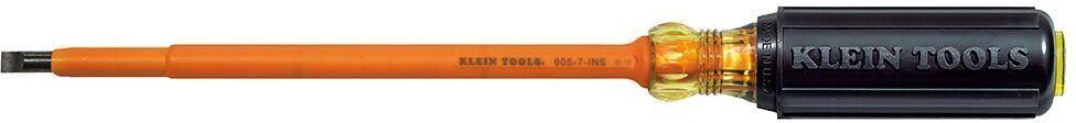 Klein Tools 1/4 in. Insulated Cabinet-Tip Flat Head Screwdriver with 7 in. Round Shank- Cushion Grip Handle