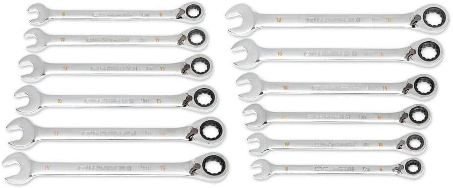 GEARWRENCH Metric 12-Point 90-Tooth Reversible Ratcheting Wrench Set with Wrench Roll (12-Piece)