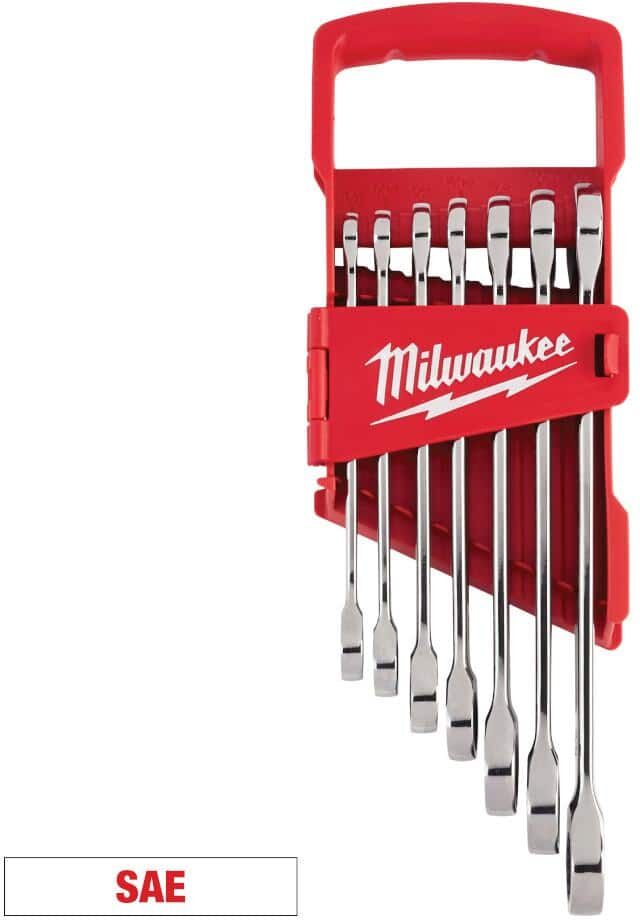 Milwaukee SAE Combination Ratcheting Wrench Mechanics Tool Set (7-Piece)