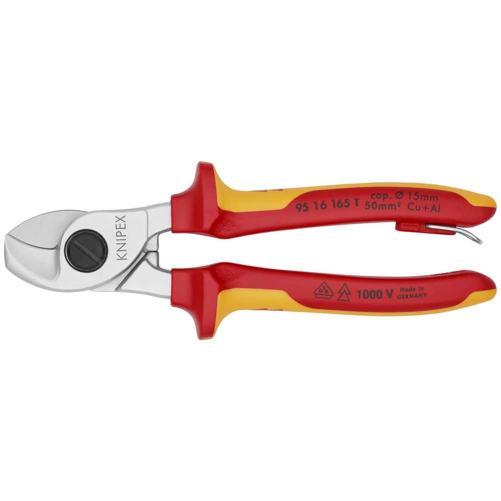 KNIPEX Cable Shears-1000V Insulated, Tethered Attachment, 6 1/2"