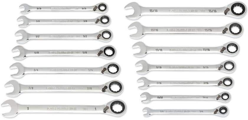 GEARWRENCH SAE 12-Point 90-Tooth Reversible Ratcheting Wrench Set with Tool Roll (14-Piece)