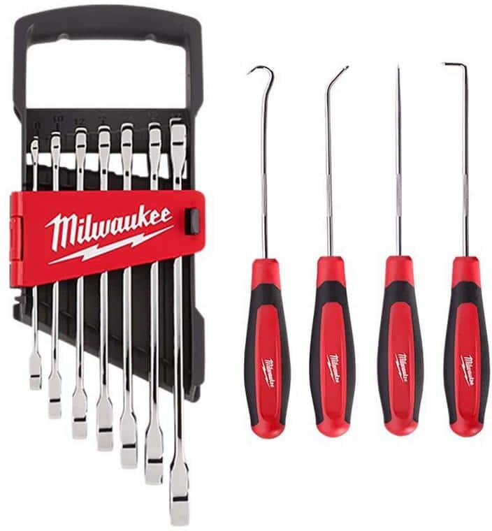 Milwaukee Metric Combination Ratcheting Wrench Tool Set with Pick Set (11-Piece)