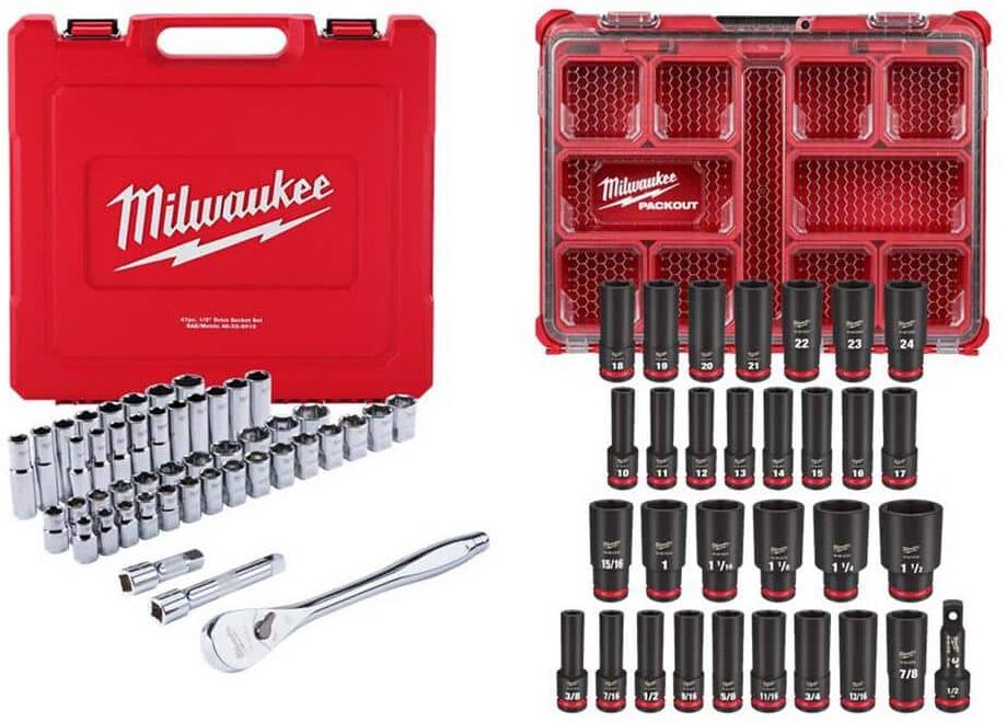 Milwaukee 1/2 in. Drive SAE/Metric Ratchet and Socket Mechanics with Shockwave Impact Packout Socket Set (78-Piece)