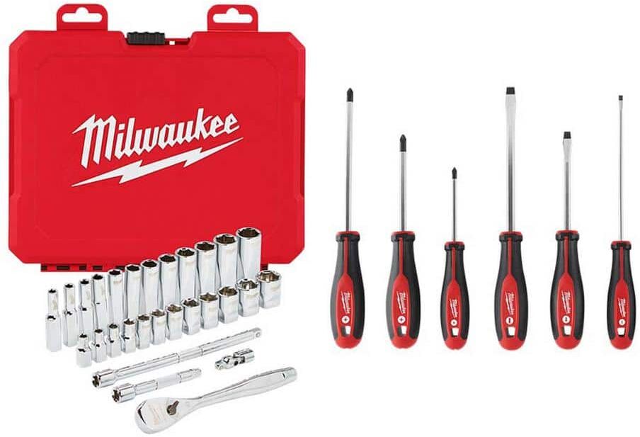 Milwaukee 1/4 in. Drive Metric Ratchet and Socket Mechanics Tool Set with Phillips/Slotted Screwdriver Set (34-Piece)