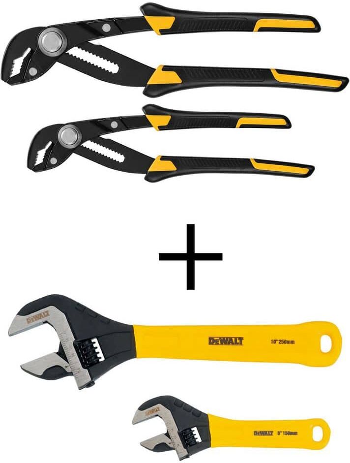 DeWalt 8 in. and 10 in. Push Lock Pliers Set (2-Pack) and Adjustable Wrench Set (2-Pack)