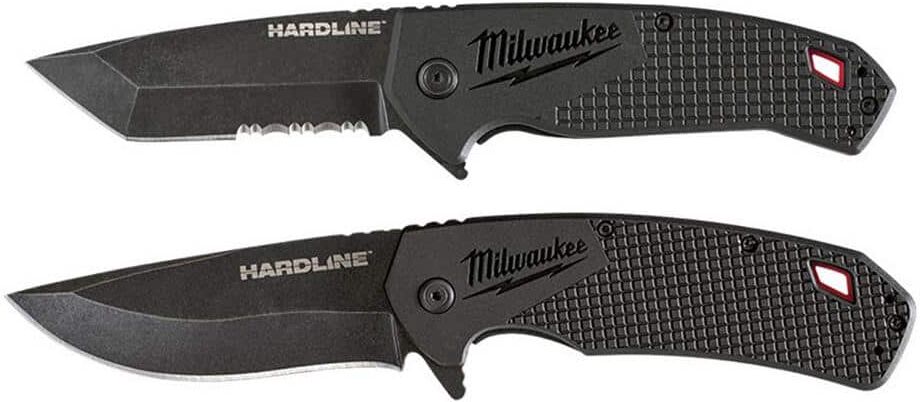 Milwaukee 3 in. Hardline D2 Steel Serrated Blade Pocket Folding Knife& 3.5 in. Hardline D2 Steel Smooth Blade Pocket Folding Knife