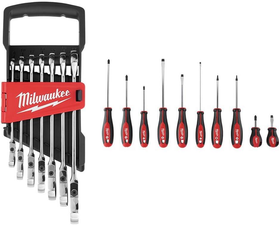 Milwaukee 144-Position Flex-Head Ratcheting Combination Wrench Set Metric with Screwdriver Set (17-Piece)