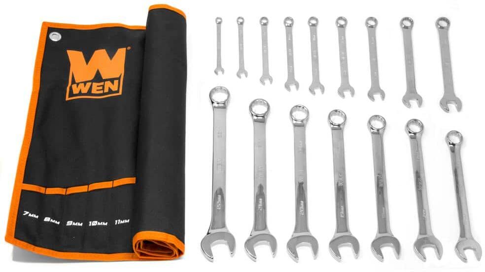 WEN Professional-Grade Metric Combination Wrench Set with Storage Pouch (16-Piece)