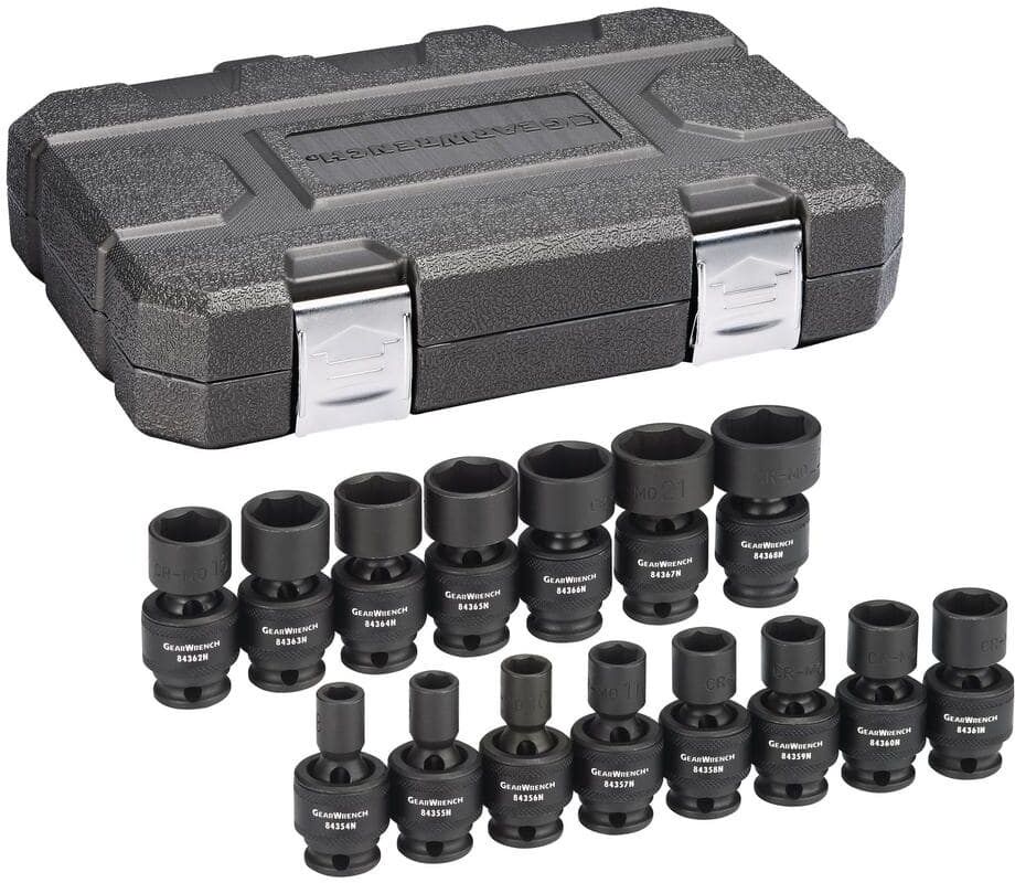 GEARWRENCH 3/8 in. Drive 6-Point Metric Standard Universal Impact Socket Set (15-Piece)