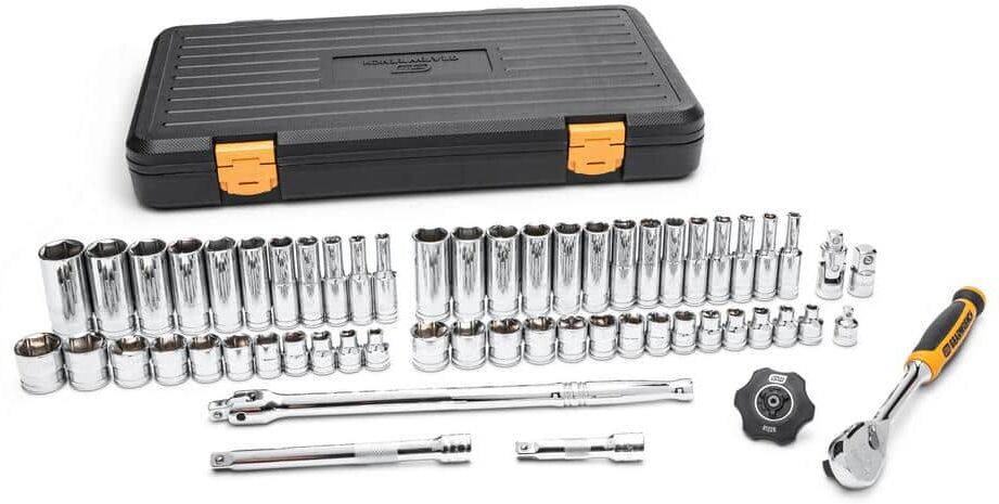 GEARWRENCH 3/8 in. Drive 90-Tooth 6-Point Standard and Deep SAE/Metric Mechanics Tool Set (58-Piece)