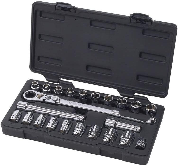 GEARWRENCH Pass-Thru 3/8 in. Drive 6-Point SAE/Metric Locking Flex-Head Ratchet and Socket Mechanics Tool Set (23-Piece)