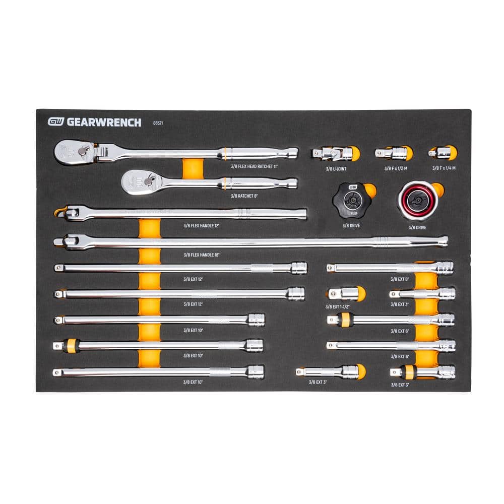 GEARWRENCH 3/8 in. 90T Ratchet and Drive Tool Set with EVA Foam Tray (21-Piece)