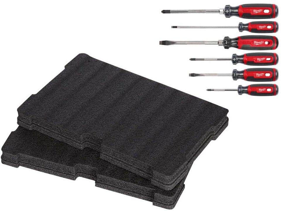 Milwaukee Screwdriver Set with Cushion Grip with PACKOUT Tool Box Customizable Foam Insert (7-Piece)