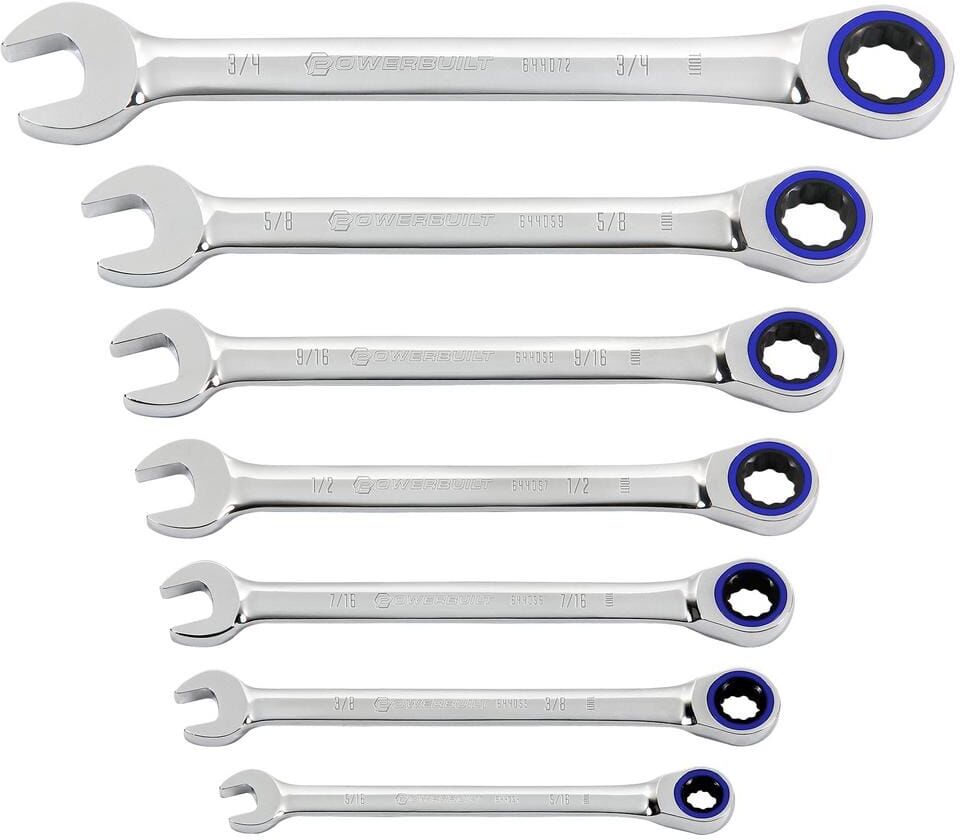 Powerbuilt® 7 Piece SAE 100 Tooth Ratcheting Wrench Set