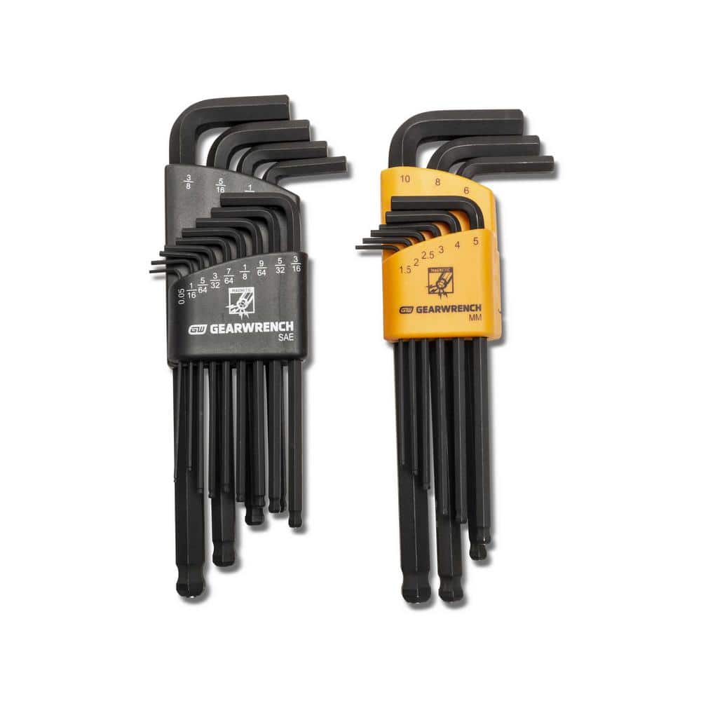 GEARWRENCH SAE & Metric Long Arm Ball End Hex Key Set with Caddies (22-Piece)
