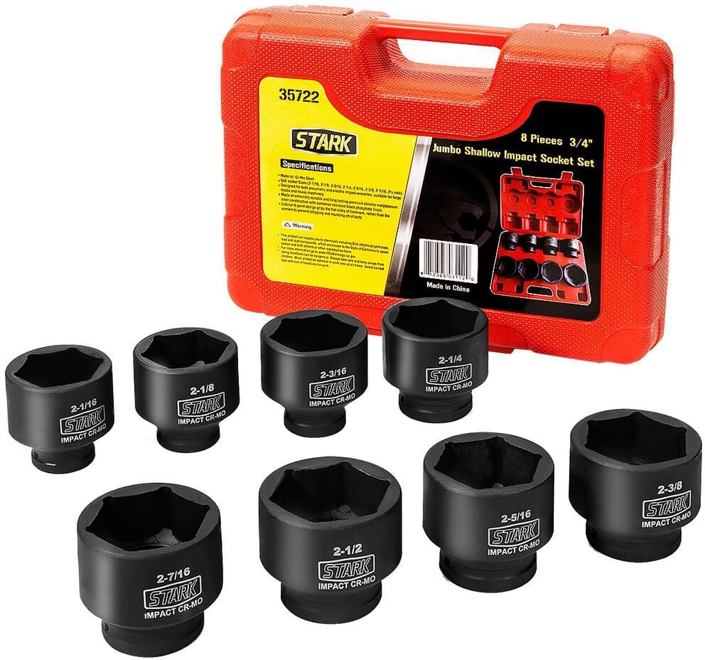 Stark Jumbo 3/4 in. Drive SAE Shallow Impact Socket Wrench Set w/Storage Case (8-Piece)