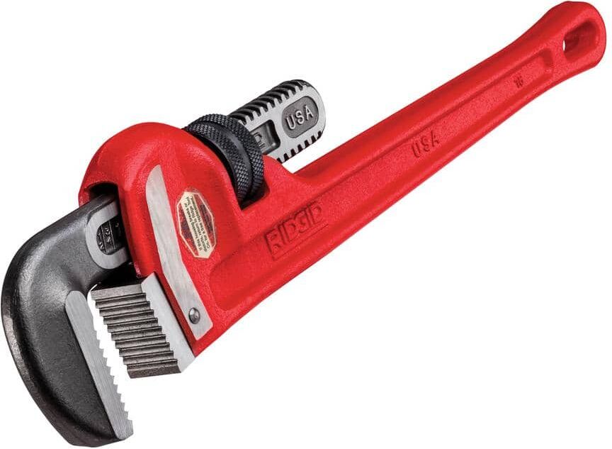 RIDGID 18 in. Straight Pipe Wrench for Heavy-Duty Plumbing, Sturdy Plumbing Pipe Tool with Self Cleaning Threads and Hook Jaws