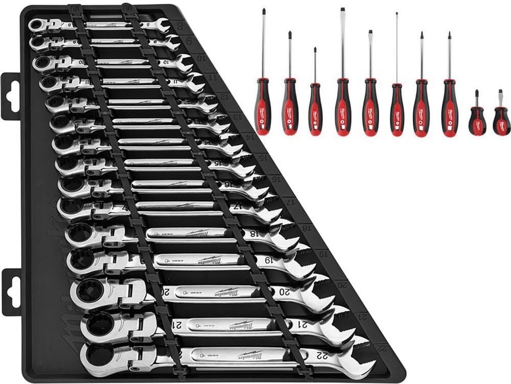 Milwaukee 144-Position Flex-Head Ratcheting Combination Wrench Set Metric with Screwdriver Set (25-Piece)