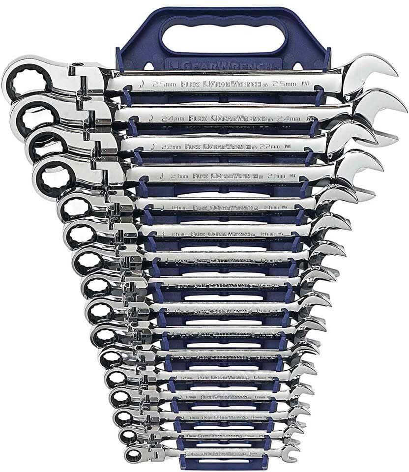 GEARWRENCH Metric 72-Tooth Flex Head Combination Ratcheting Wrench Tool Set (16-Piece)