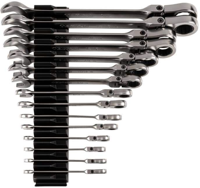 TEKTON 15-Piece (1/4-1 in.) Flex Head 12-Point Ratcheting Combination Wrench Set with Modular Slotted Organizer