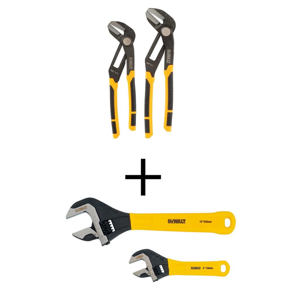 DeWalt Straight Jaw Push Lock Pliers Set (2-Piece) and Adjustable Wrench Set (2-Pack)