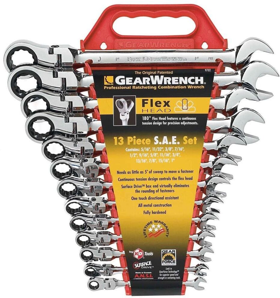 GEARWRENCH 12-Point 72-Tooth SAE Flex-Head Ratcheting Combination Wrench Set (13-Piece)