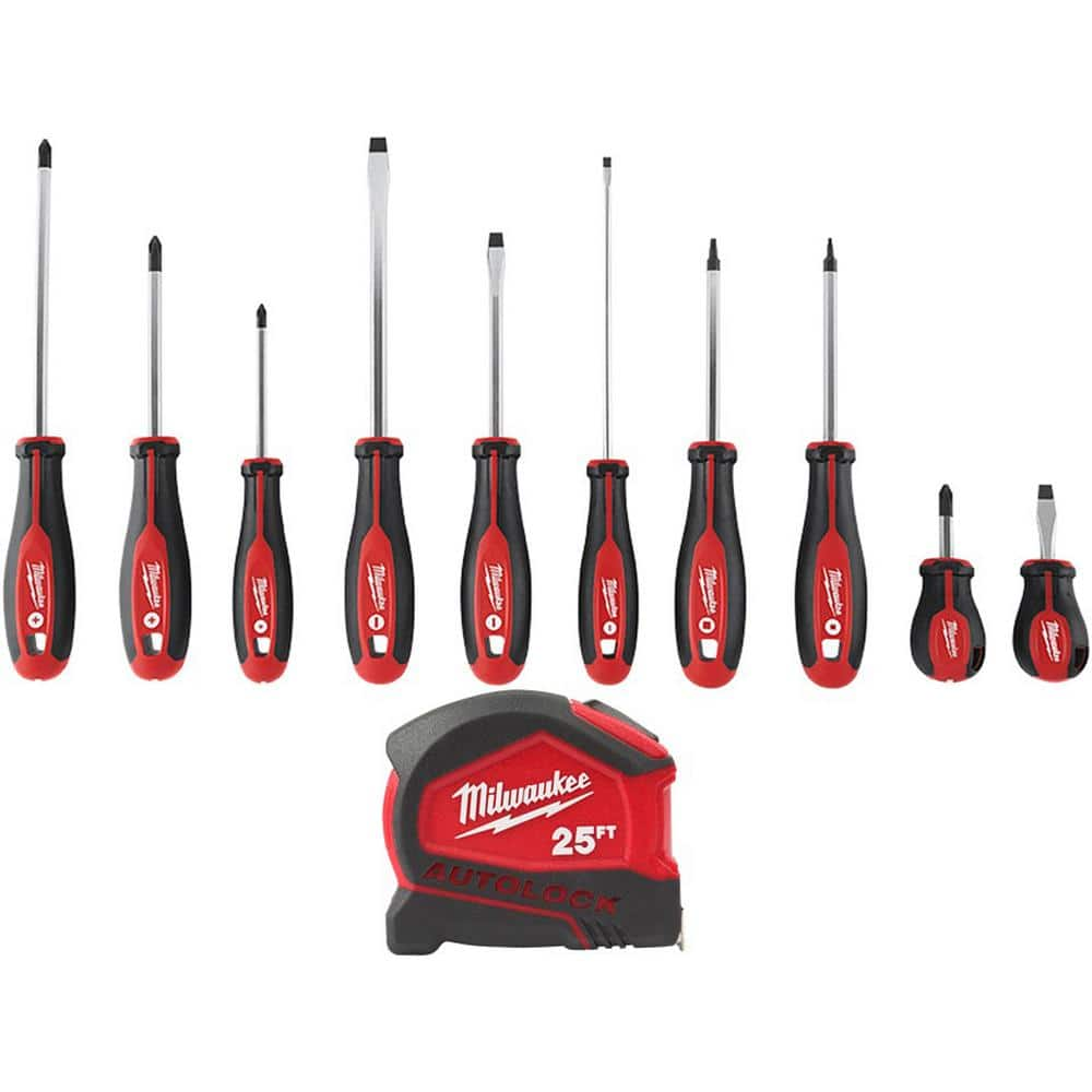 Milwaukee Screwdriver Set with 25 ft. Compact Auto Lock Tape Measure (11-Piece)