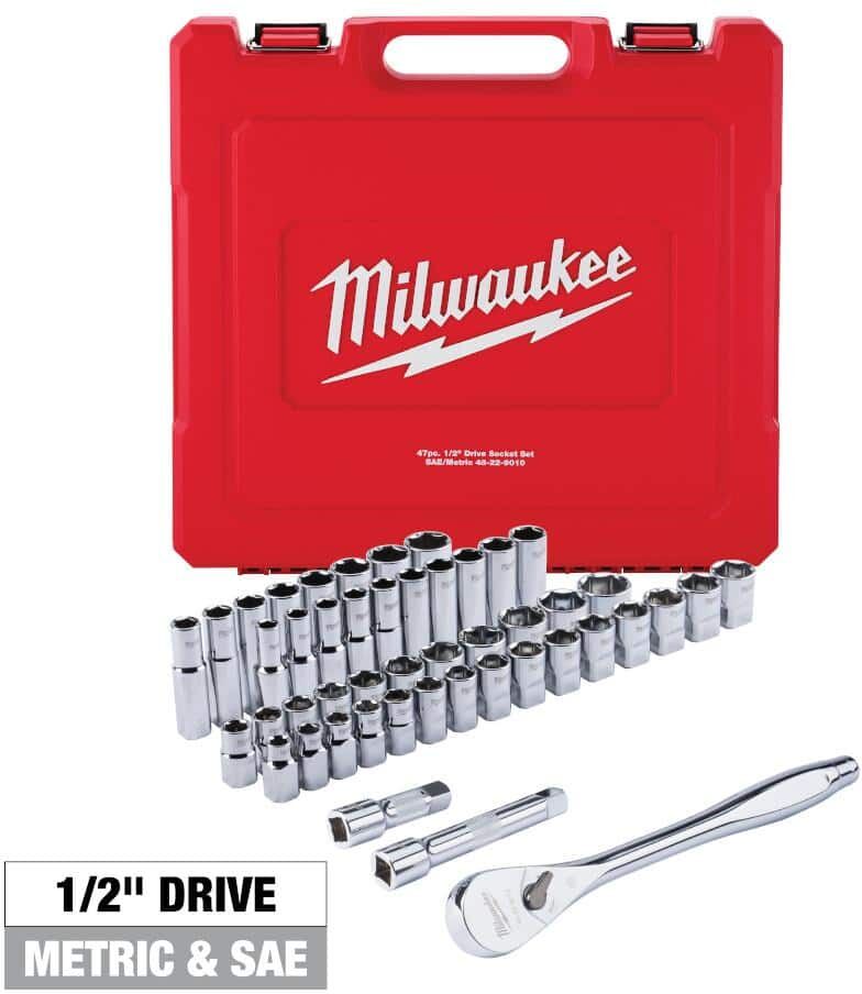 Milwaukee 1/2 in. Drive SAE/Metric Ratchet and Socket Mechanics Tool Set (47-Piece)