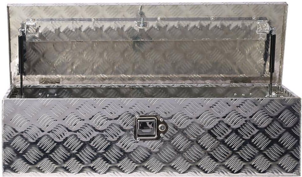 Amucolo 10 in. H x 39 in. W x 13 in. D Silver Aluminum Tool Box, Heavy-Duty Truck Bed Tool Box Cube Storage Bin with Lock Keys