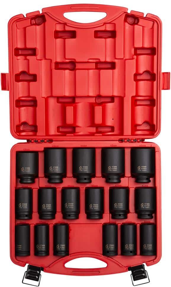 SUNEX TOOLS 3/4 in. Drive Deep Metric Impact Socket Set (17-Piece)