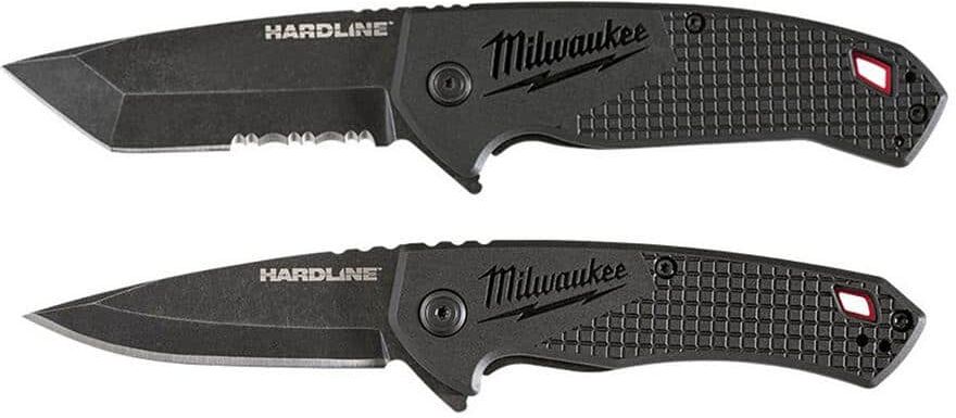 Milwaukee 3 in. Hardline D2 Steel Serrated Blade Pocket Folding Knife & 2.5 in Hardline D2 Steel Smooth Blade Pocket Folding Knife