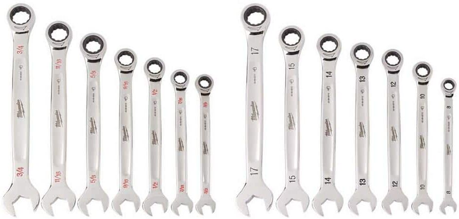 Milwaukee SAE/Metric Combination Ratcheting Wrench Mechanics Tool Set (14-Piece)