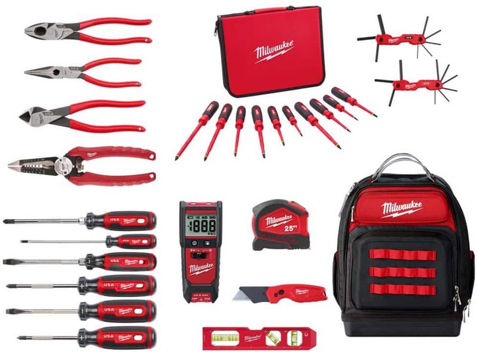 Milwaukee Electricians Hand Tool Set & Insulated Screwdriver W/Jobsite Backpack (26-Piece)