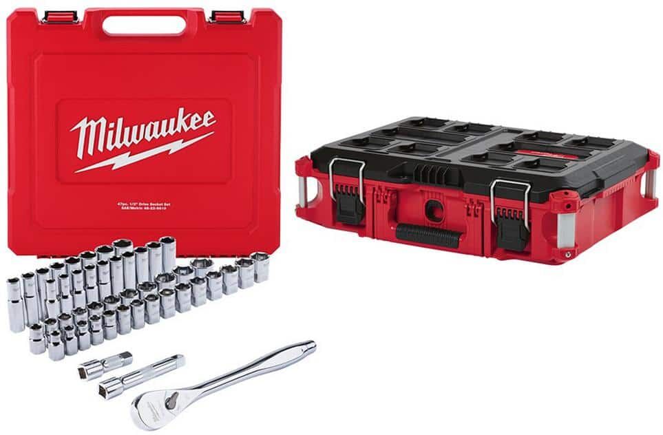 Milwaukee 1/2 in. Drive SAE/Metric Ratchet and Socket Mechanics Tool Set (47-Piece) with PACKOUT 22 in. Tool Box