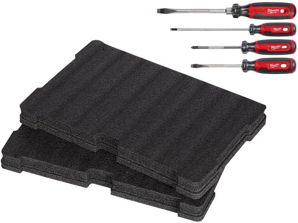 Milwaukee Screwdriver Set with Cushion Grip with PACKOUT Tool Box Customizable Foam Insert (5-Piece)